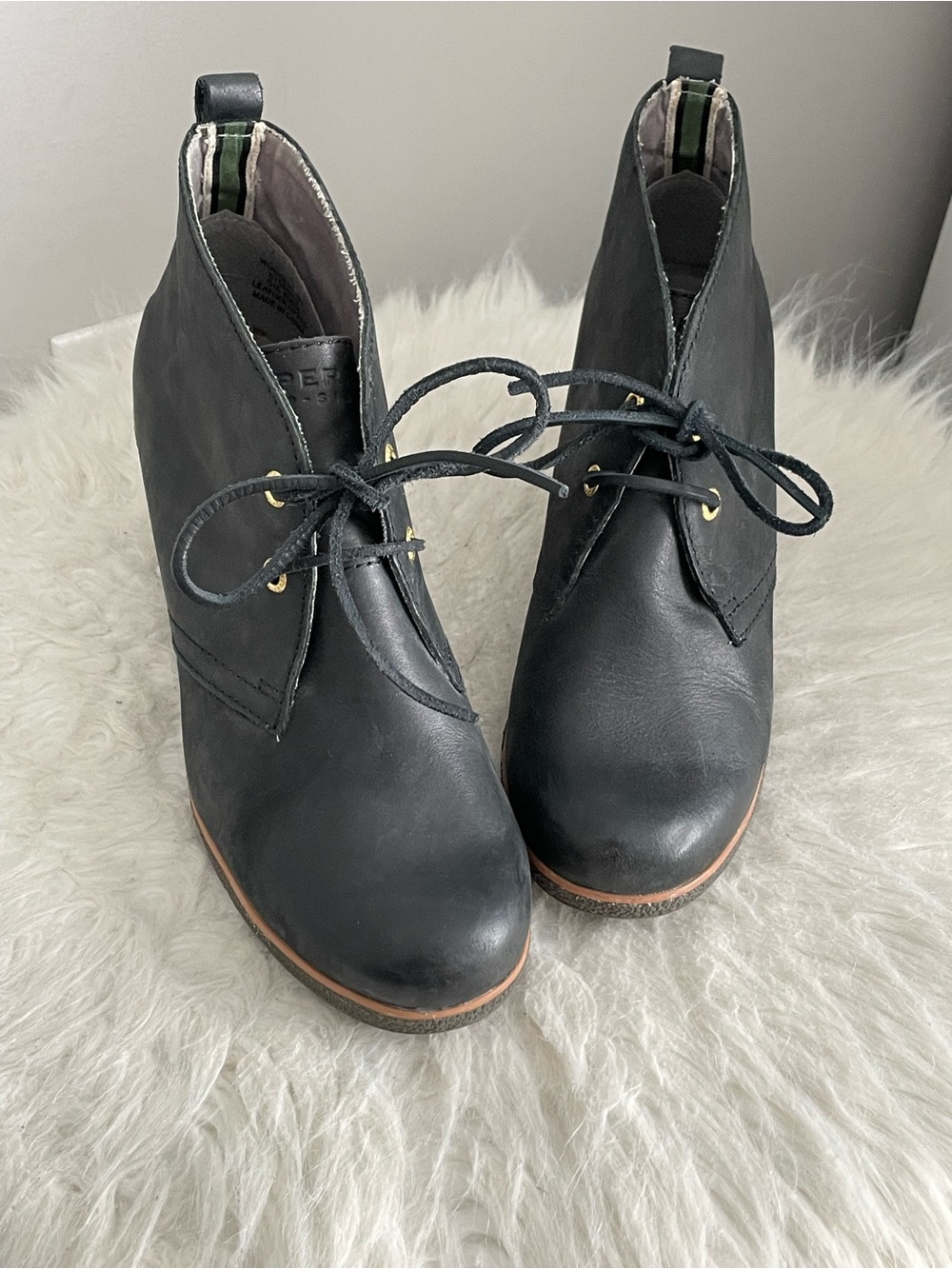 Sperry Black Lace-Up Wedge Ankle Boots